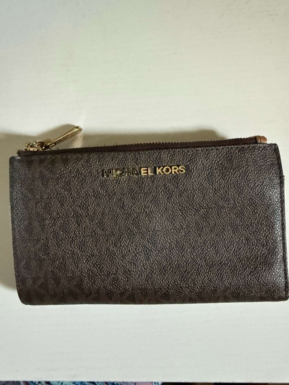 Michael Kors Dark Brown Leather Wallet with Gold Logo